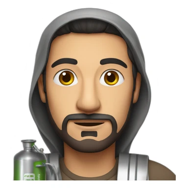 Arab man holding an oil canister sticker