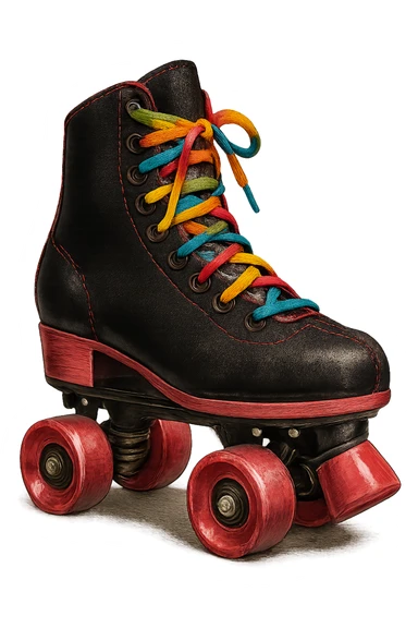 black and pink retro roller skate with rainbow laces sticker