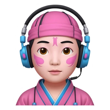 chinese Ming ancient with headphone, pink sticker