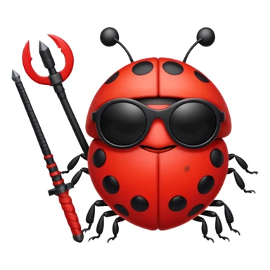 an evil ladybug with dark sunglasses and a weapon sticker
