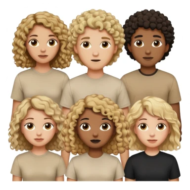 group of people  together ; men and women with brown, blonde, black hair- short hair, long hair and curly hairr wearing beige shirts aesthetic no collar, brown people, white people, black people sticker