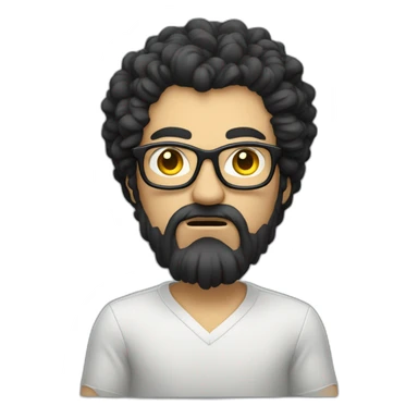 angry men with black curly hair and beard with golden glasses coding on computer sticker