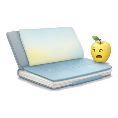 a notebook who shows and apple on its screen. Use pastel colors, prefering a soft yellow, a soft blue and soft gray sticker