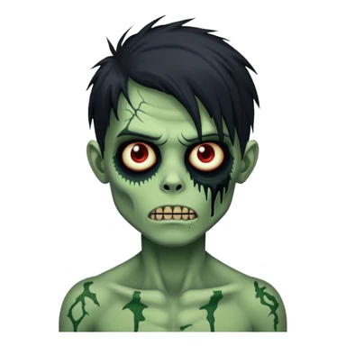 brunette zombie boy with horror green skin and long black messy hair sticker