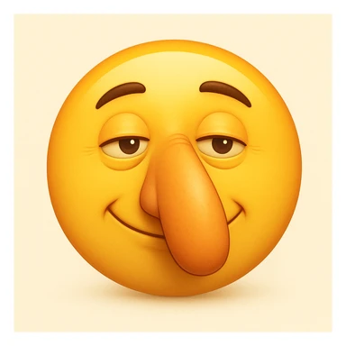 Create a yellow smiley face emoji with a nose exactly like the reference image. Match the facial expression and style, but as a classic emoji face in the style of classic yellow emojis. Add a subtle highlight to the nose. sticker