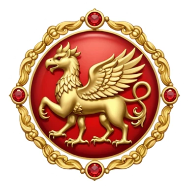 Golden griffin crest / brosch in a circle with red gems and no background sticker