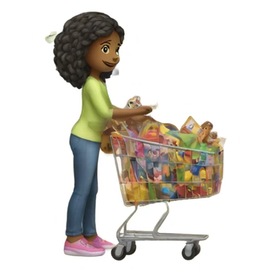 Girl buying a lot of toys sticker