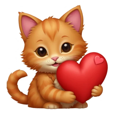 The ginger kitten is hugging a heart, very happy and smiling. sticker