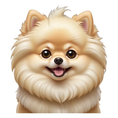 Cinematic Comical Cream Pomeranian Portrait Emoji, Head tilted dramatically with an exaggeratedly shocked or amused expression, featuring a glossy, fluffy cream Fur with a radiant sheen, wide, expressive dark eyes filled with playful disbelief, Simplified yet hilariously expressive features, highly detailed, glowing with a slightly sassy glow, high shine, dramatic yet playful, stylized with an air of cheeky mischief, bright and endearing, soft glowing outline, capturing the essence of a spirited and over-the-top companion, so meme-worthy it feels like it could side-eye its way into internet fame instantly! sticker