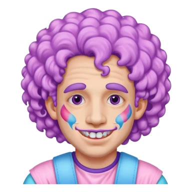 very colorful puffy violet curly haired man made out of cotton candy wearing teeth-braces and excessive face tattoos just face  sticker