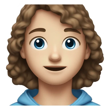 12 year old boy with very short brown hair, light blue eyes, freckles, a blue hoodie en thin l sticker