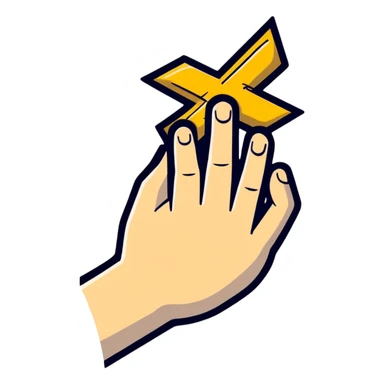 hand holding an X with a shadow effect sticker