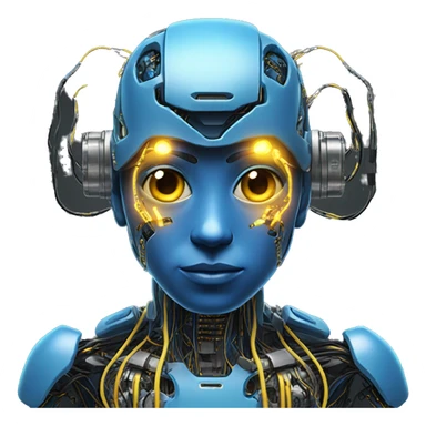 Blue cyborg with yellow eyes wires and circuits  sticker