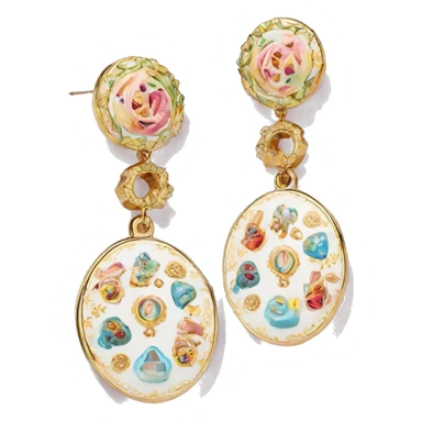 Dolce and Gabbana earrings with colourful pastel ornament print and golden detais  sticker