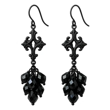 goth earrings, black crystal cluster, shimmering gothic, elegant sticker
