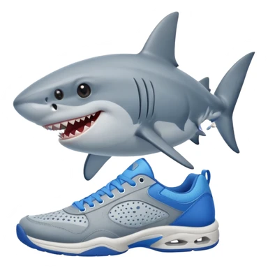 smiling shark wearing blue tennis shoes sticker
