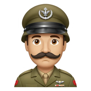 Soldier with thick handlebar mustache wearing a military helmet sticker