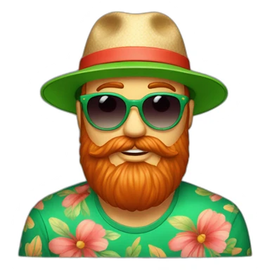 bright-red-beard-wearing-a-floral-shirt-and-wearing-green-sunglasses-and-a-bucket-hat-giving someone a hug sticker