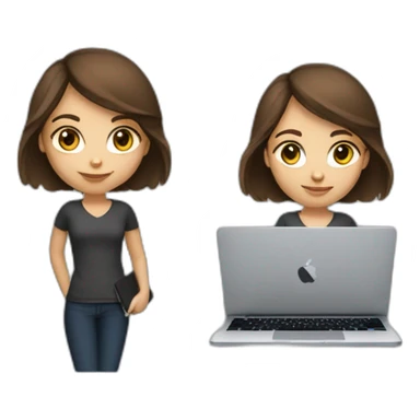 Beautiful programmer girl with brown hair working with MacBook sticker
