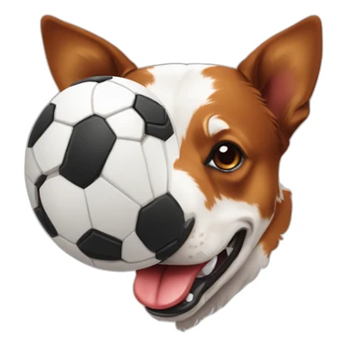 Red heeler holding a deflated white soccer ball in its mouth sticker