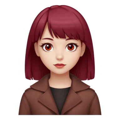 beautiful girl with maroon medium hair, straight bangs and red bando, red eyes and brown clothes sticker