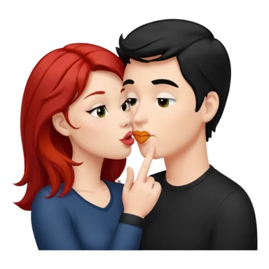 white man with black hair and redhead woman blowing eachother a kiss  sticker