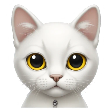 white cat whith white bow black eyes, and a yellow nose sticker