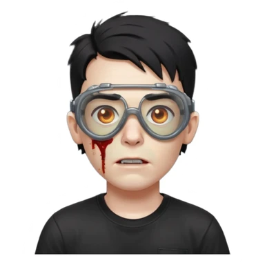 Zombie Emoji AppleIOS Style, lowfade Black Hair, Skin Goggles on right slide of The Head, and Black T-shirt sticker