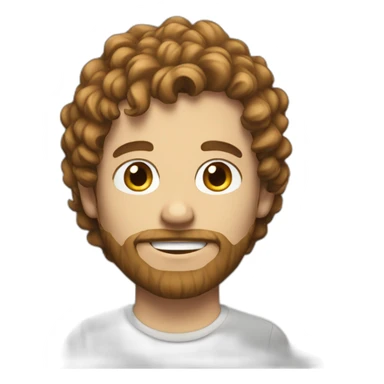 white IT guy long brown semi curly hair small beard sticker