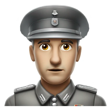 serious german soldier the middle of the XX century photorealistic gray uniform detailed face with wrinkles  sticker