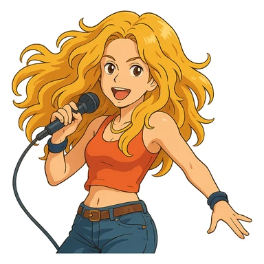 Shakira in Ghibli style, vibrant colors, dynamic pose sticker