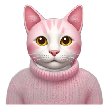 Pink cat wearing white knitted sweater sticker