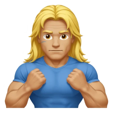 guy with biceps, long yellow hair, blue t-shirt sticker