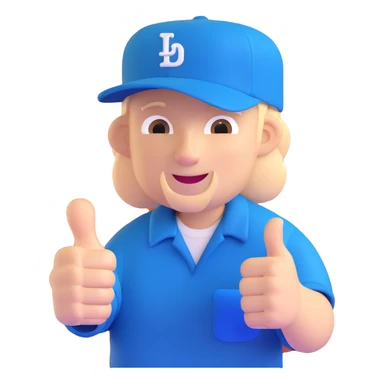man with a blue Dodgers hat, thumbs up gesture sticker