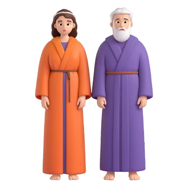 fullbody Jerusalem man and woman standing side by side, 1st-century robes, hair visible, no headscarves, no religious symbols sticker