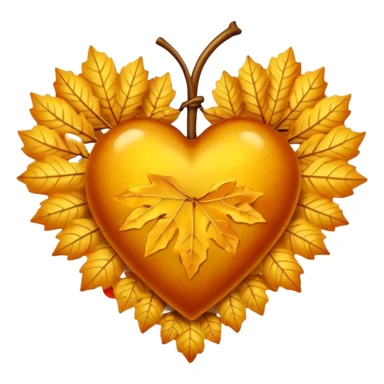 heart with a golden autumn leaves theme, clean digital illustration sticker