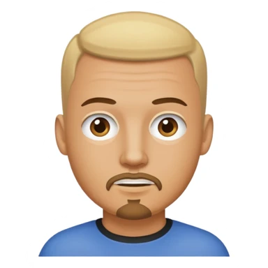 blonde buzz cut on a tan man with a brunette gottee sticker