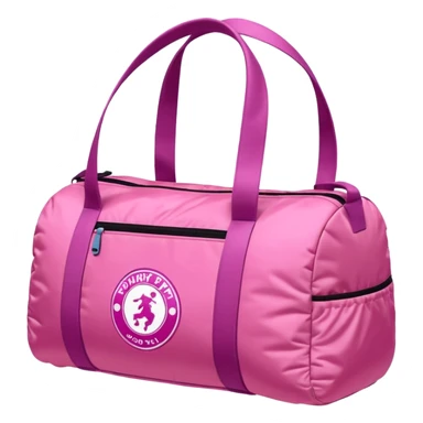 Puffy pink sport bag with logo “Around the world” sticker