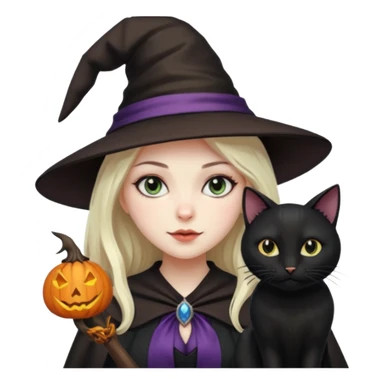 Make emoji of girl witch black cat sticker