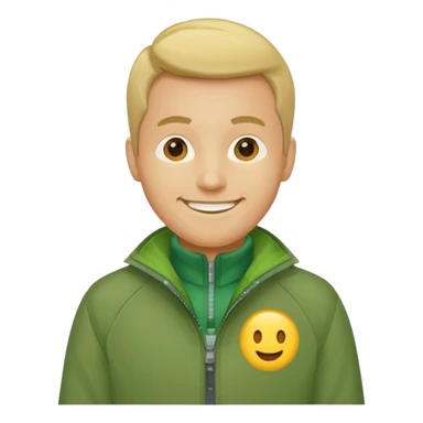 A yellow skintone man wearing a zipped up green jacket sticker