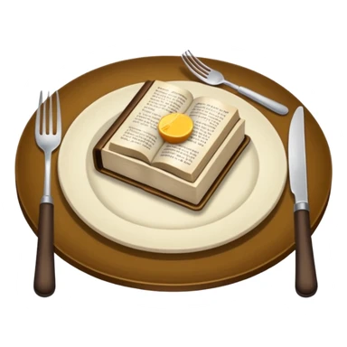 Make a plate of food, with cutlery beside it, and on top of the plate make a Bible. I don't want any glasses, and I want the Bible to be open. sticker