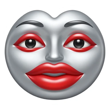 A seductive pair of slightly parted lips emoji made of liquid silver chrome, smooth glossy metallic surface, soft sensual curves, subtle reflections, luxury sexy aesthetic, minimal iOS emoji style, centered composition, clean white background, soft studio lighting, no text sticker