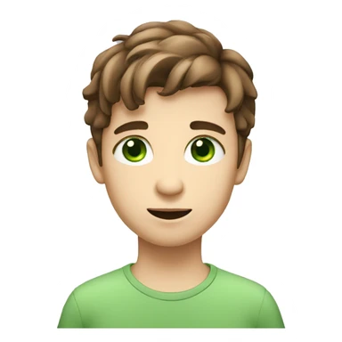 A white european boy with brown hair and green eyes explaining something sticker