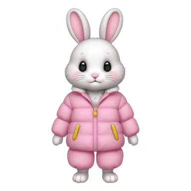 a full body of cute rabbit with puffer clothes sticker