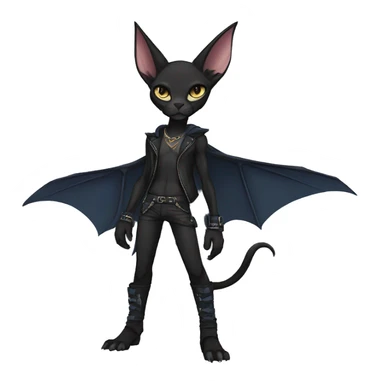 Black Anthro Cool Punk Bat-Sphynx-Fakemon-fursona Full Body sticker