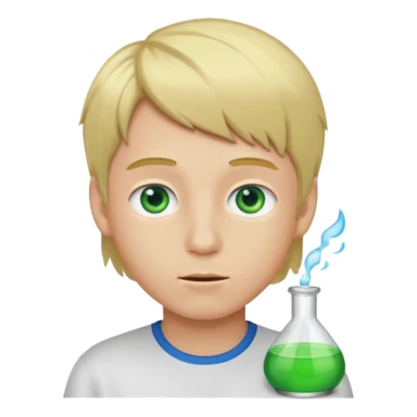 boy with green scent, blond hair and blue eyes. sticker