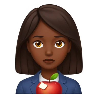 brunette woman with a dark, unsettling aura, minimal details, clear emotion, Apple emoji style sticker