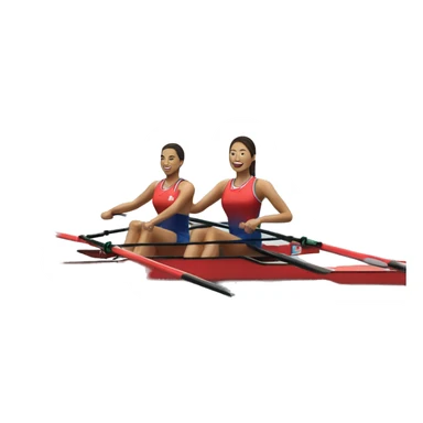 Two female rowers of different ethnicities rowing a 2x vespoli bo wearing red, white and blue jersey and sung sticker