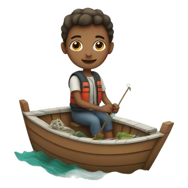 Boy on boat with fish sticker