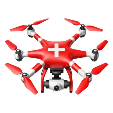 Rescue drone sticker, emergency quadcopter with medical cross symbol, red and white color, simple flat vector style, bold outline, transparent background sticker
